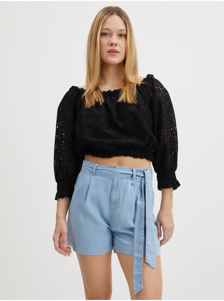 Čierny dámsky vzorovaný crop top Guess Rafa