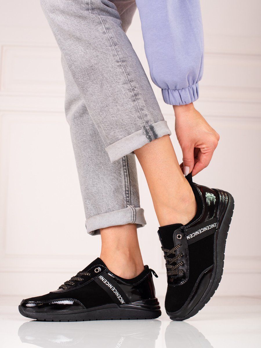 Shelvt sports shoes black in natural leather