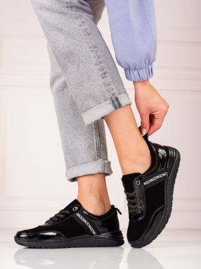 Shelvt sports shoes black in natural leather