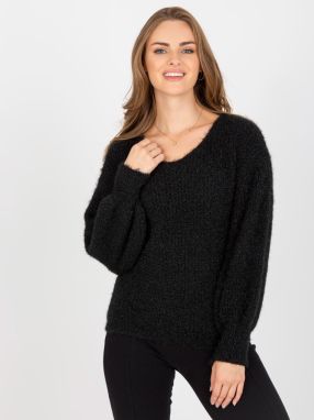 Black fluffy classic sweater with wool OCH BELLA