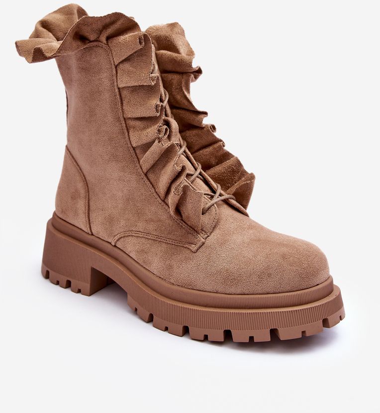 Suede insulated work ankle boots with flat heels, beige Nacelle