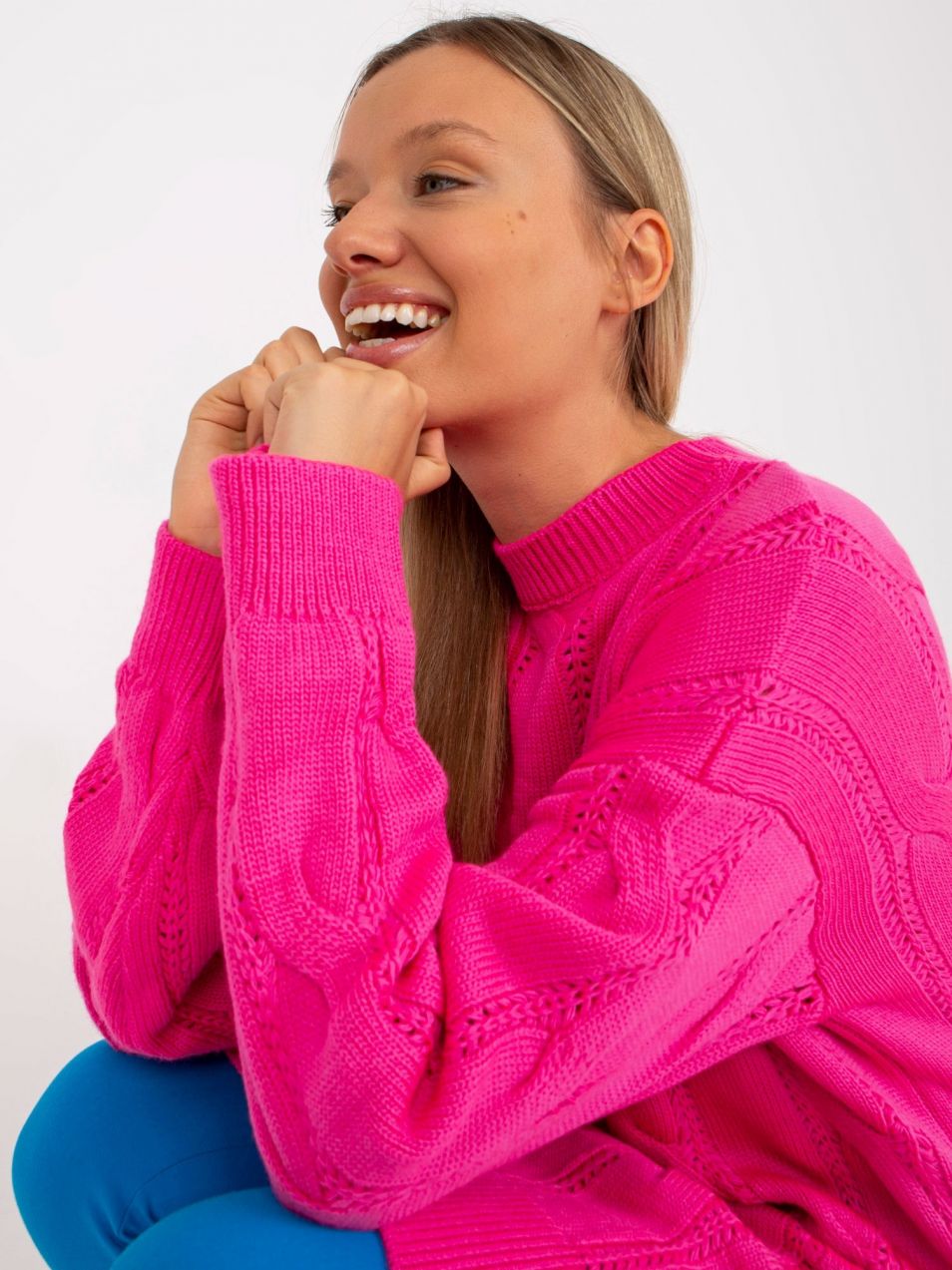 Fluo pink minidress knitted with braids RUE PARIS