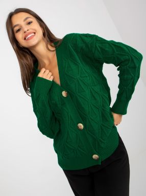 Dark green openwork cardigan with RUE PARIS buttons