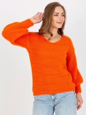 Orange fluffy classic sweater with mohair OCH BELLA