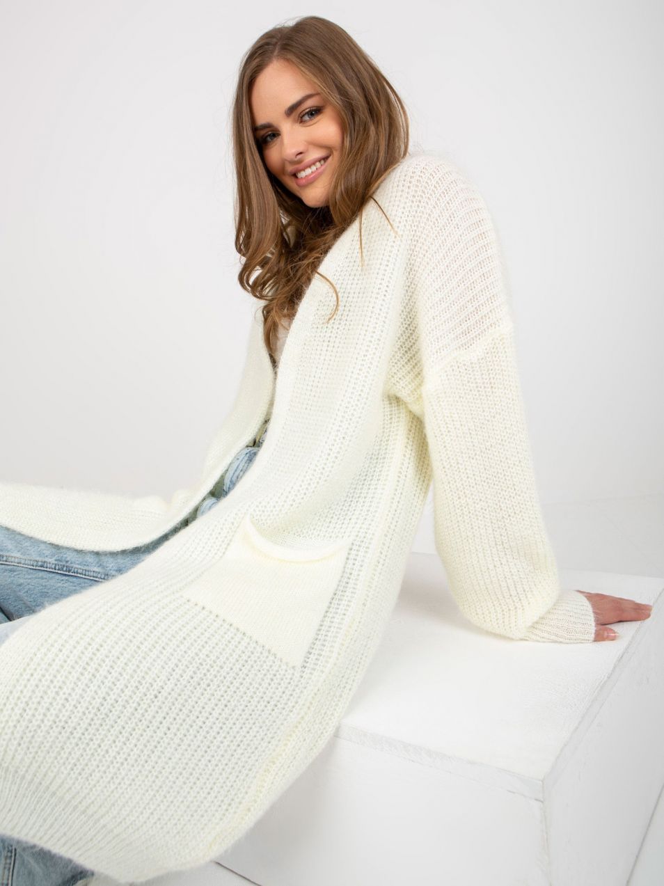 Ecru fluffy cardigan with pockets OCH BELLA