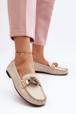 Women's leather loafers with embellishment Laura Messi light beige