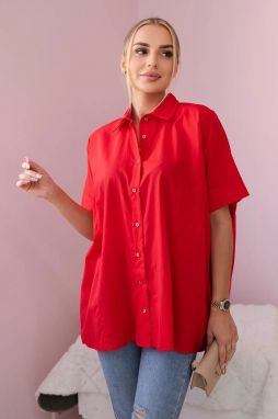 Cotton shirt with short sleeves, red