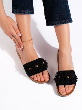 Shelvt Women's suede flip-flops with flowers black