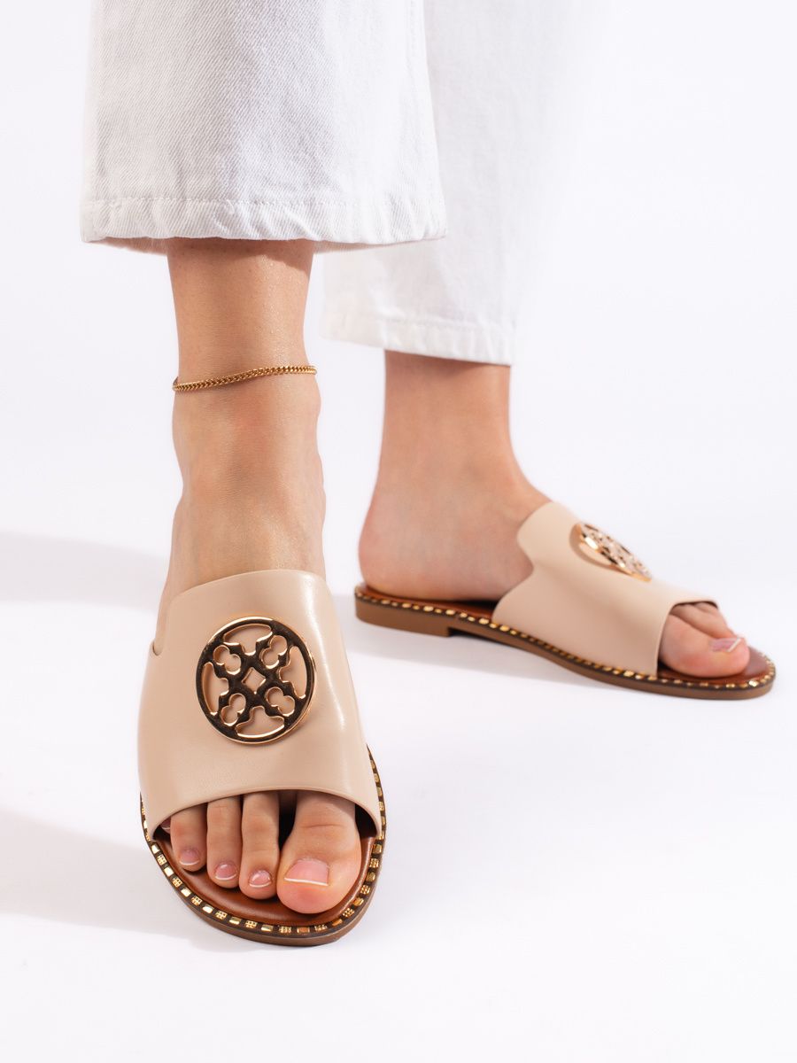 Shelvt Beige women's flat slippers