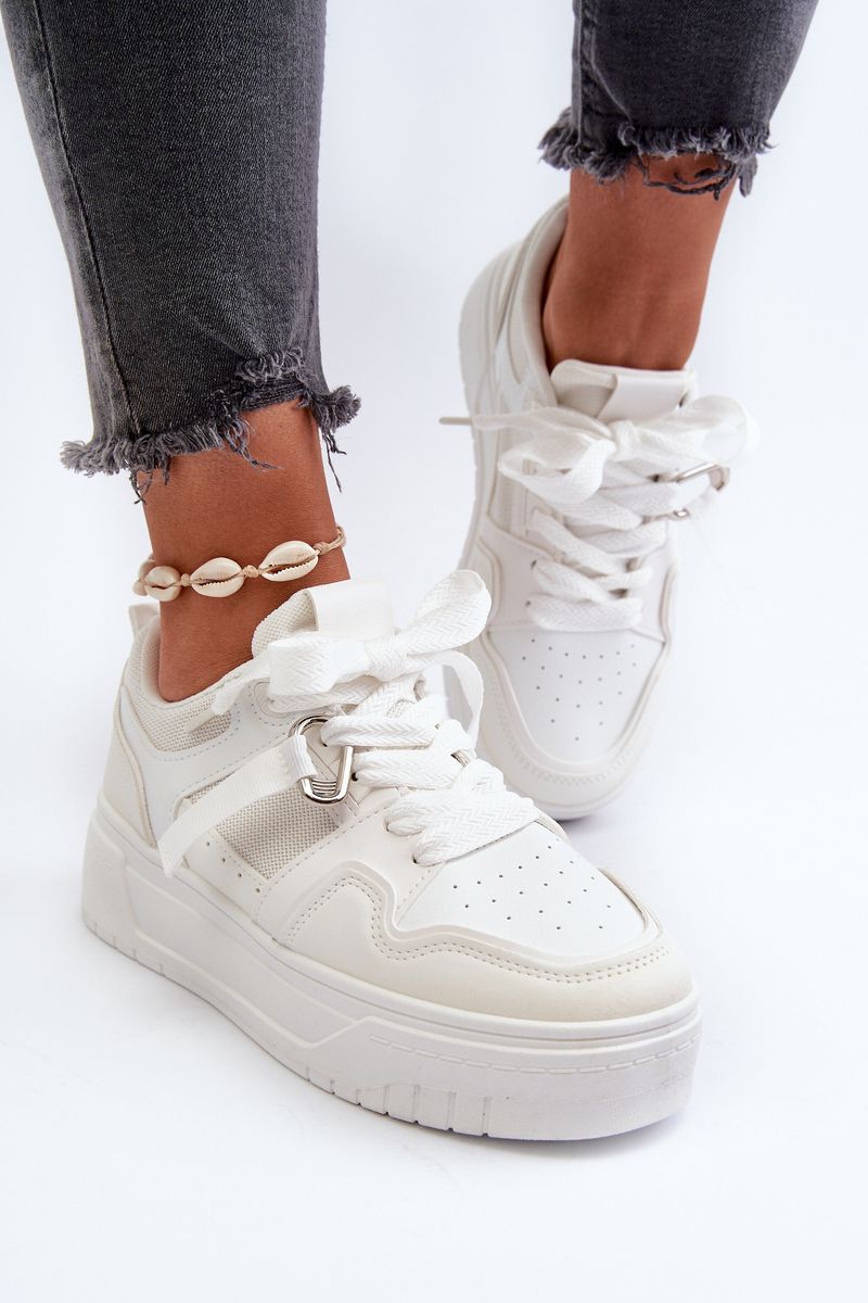 Women's platform sneakers made of eco leather, white moun