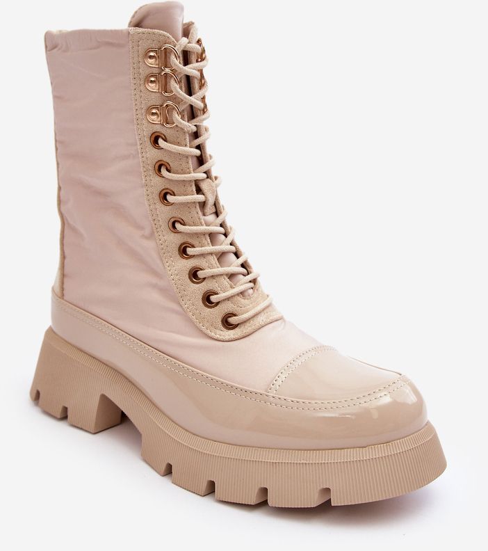 Beige insulated work boots with flat heels Saranema