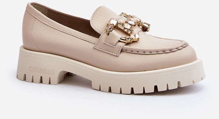Women's leather loafers with CheBello decoration beige