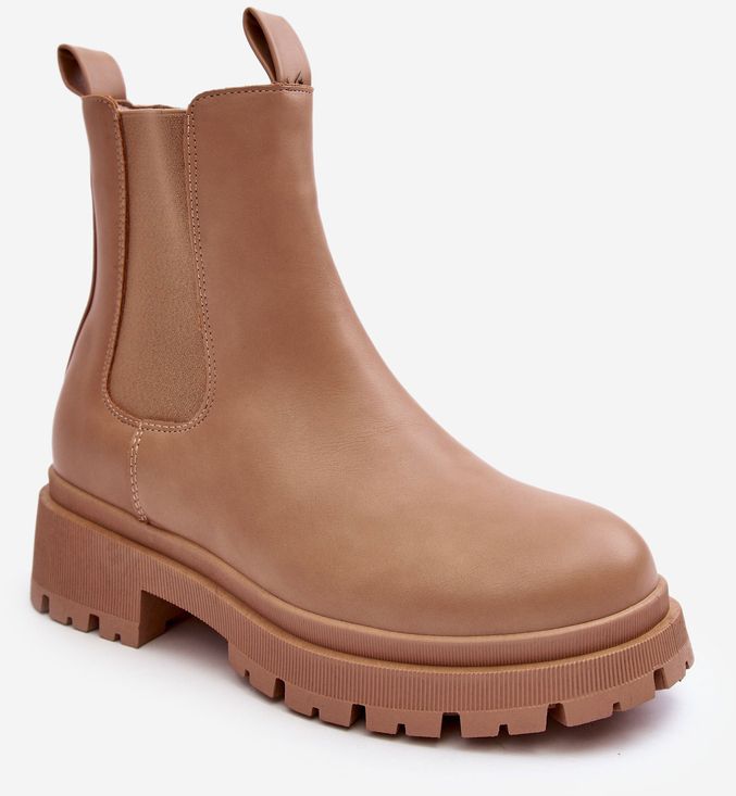 Leather chelsea boots with zipper, dark beige Pitrese