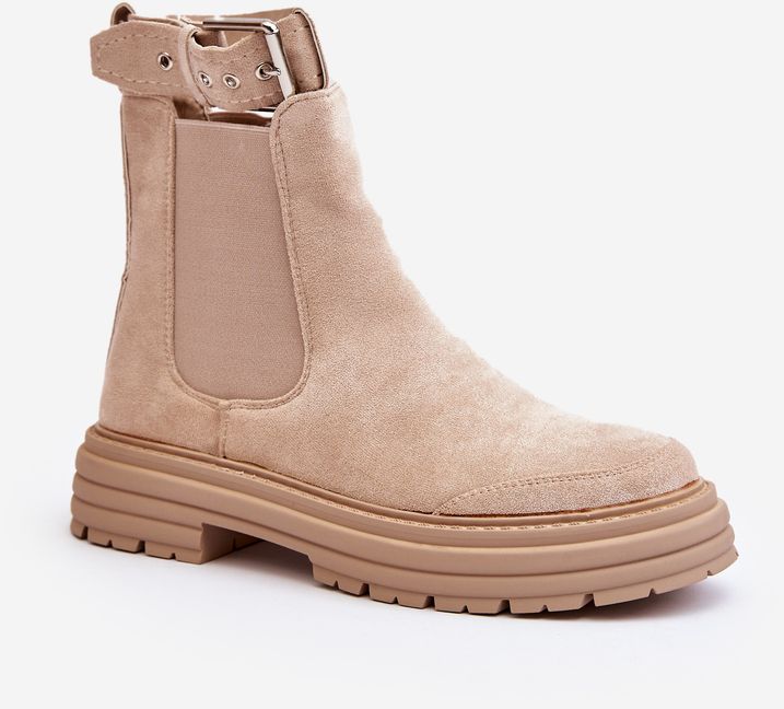 Chelsea suede boots on a massive sole, light beige Ozaro