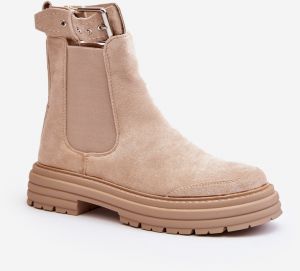 Chelsea suede boots on a massive sole, light beige Ozaro