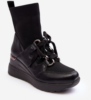 Women's ankle wedge boots with sock black Heladina