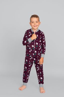 Children's jumpsuit Sid, long sleeves, long legs - burgundy print