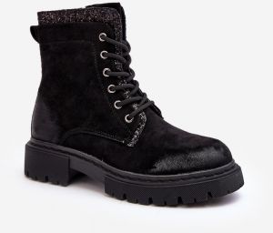 Embellished Women's Work Boots with Zipper Black Santelia
