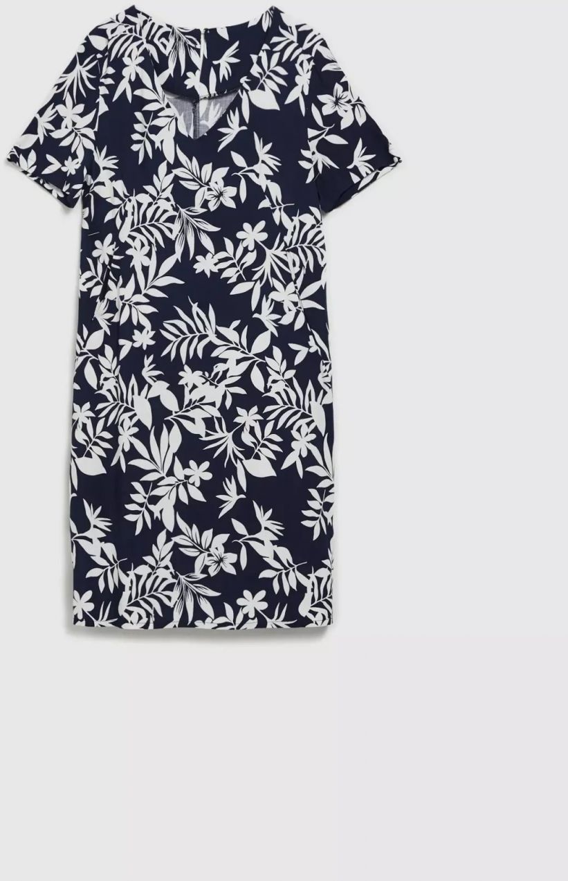 Women's dress MOODO - navy blue, floral pattern