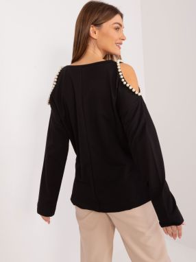 Black women's long sleeve blouse with appliqué
