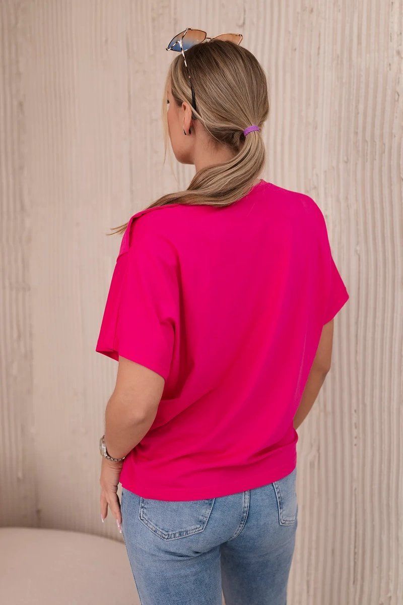 Cotton blouse with decorative fuchsia bow