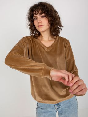 Velor V-hooded hoodie Camel