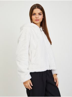 Biela dámska bunda z umelej kožušiny Guess Theoline