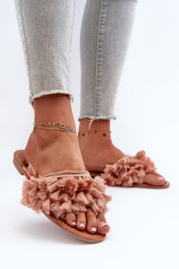 Women's flat slippers with fringe, off-pink Rialle