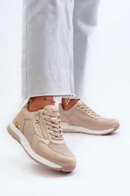 Women's sneakers with glitter and zipper INBLU beige