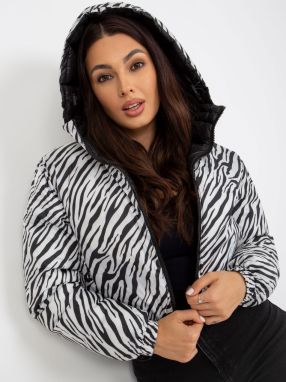 Black, double-sided quilted jacket with animal pattern