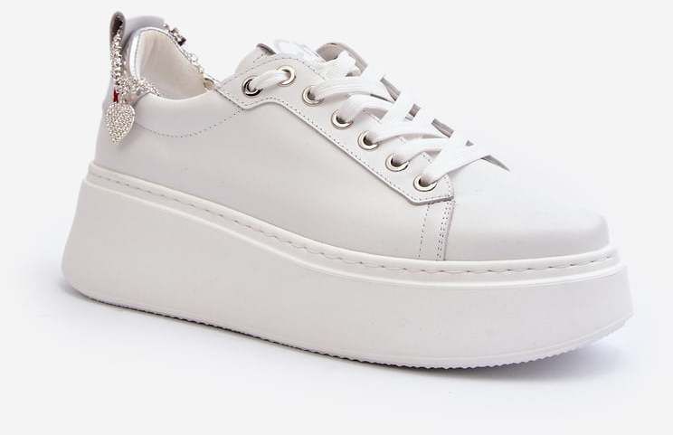 Women's leather sneakers with CheBello White bracelet