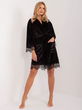 Black velvet bathrobe with belt
