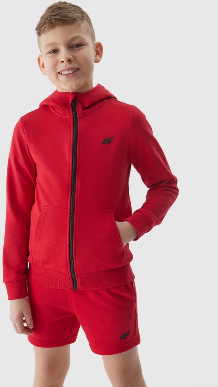 Boys' Sweatshirt Zipped Up 4F Hoodie - Red