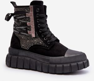Women's high top sneakers on a solid platform, black wonise