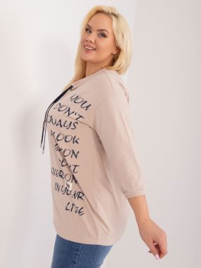 Beige women's plus size blouse with inscriptions
