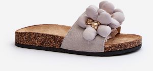 Women's slippers with embellishments grey Bunlia