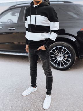 Men's Black & White Striped Dstreet Hoodie