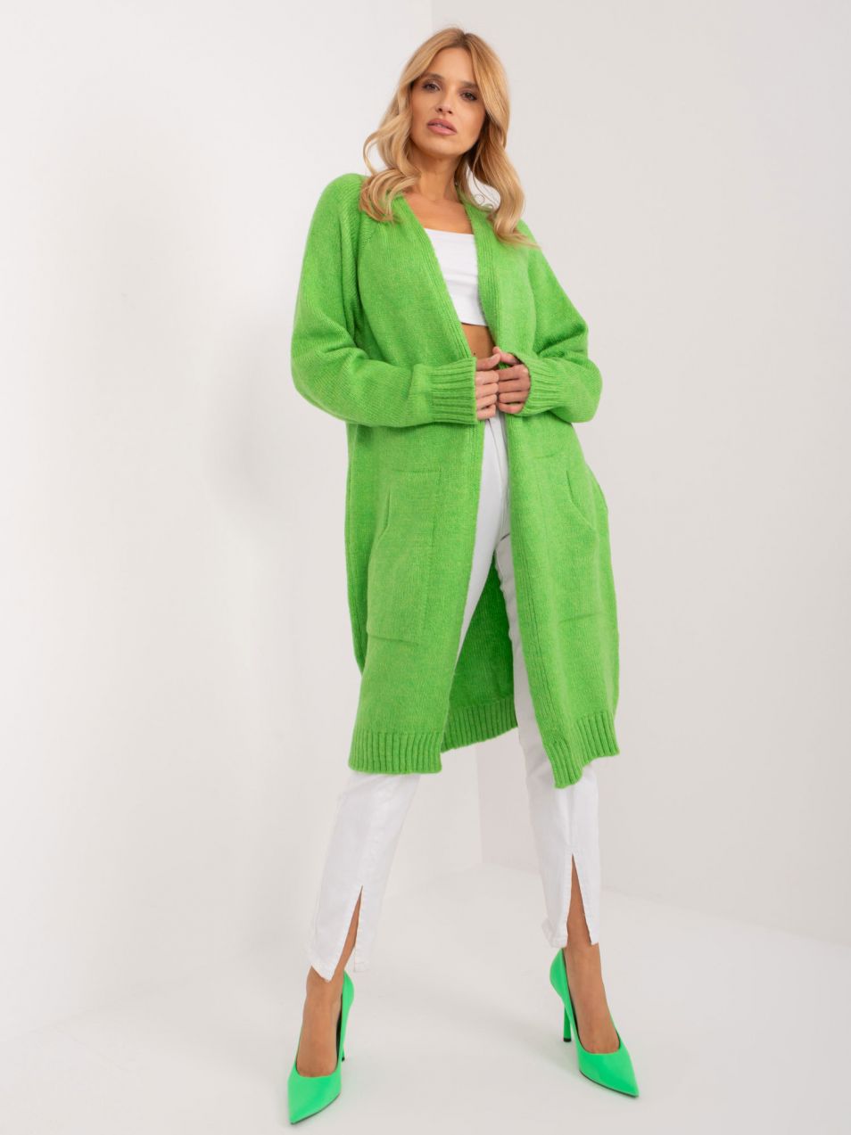 Light green oversize cardigan without closure