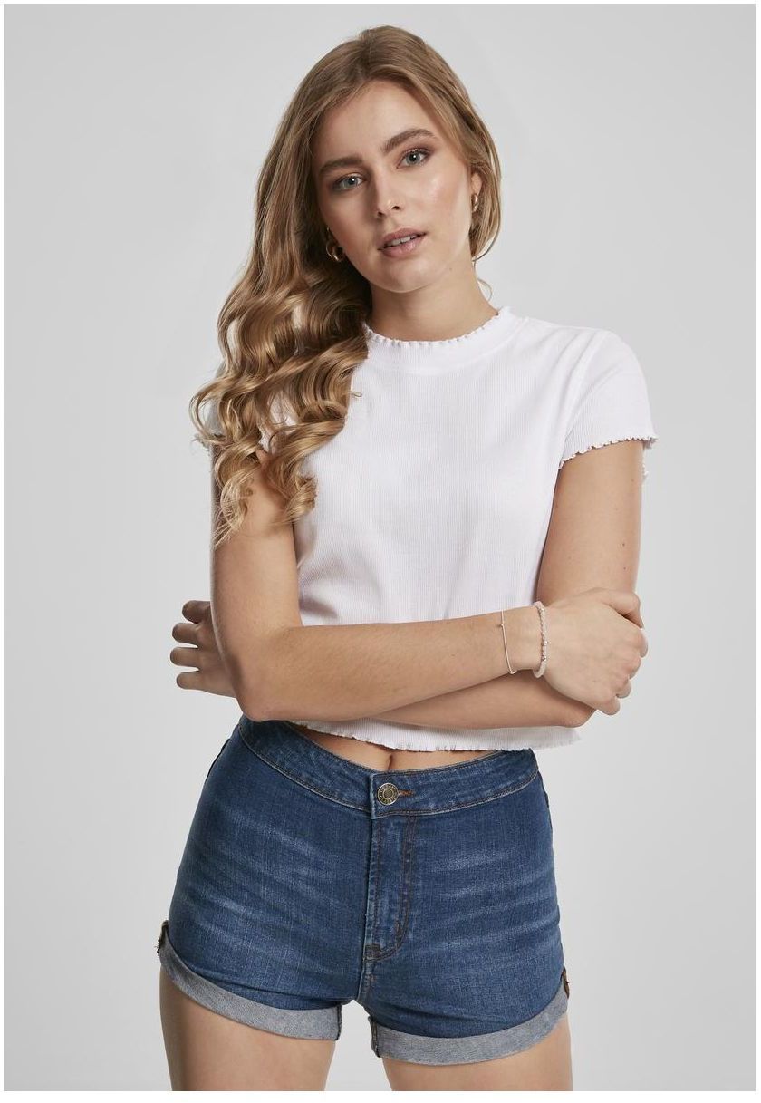 Women's T-shirt with cropped ribs in white