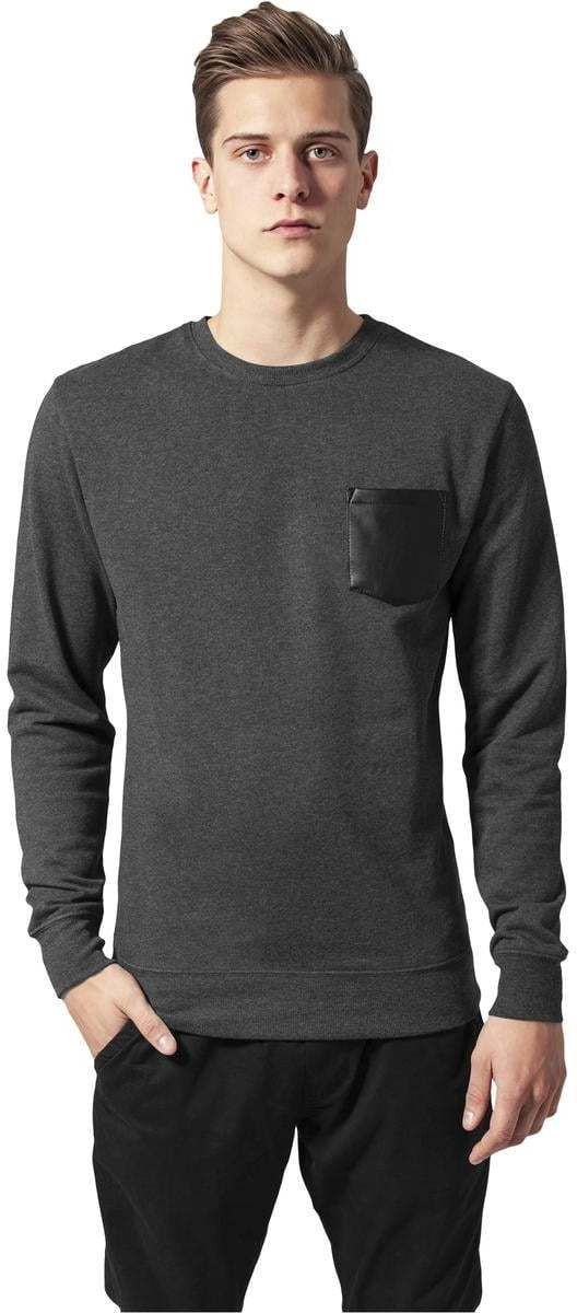 Contrasting Charcoal/Leather Crewneck Pocket
