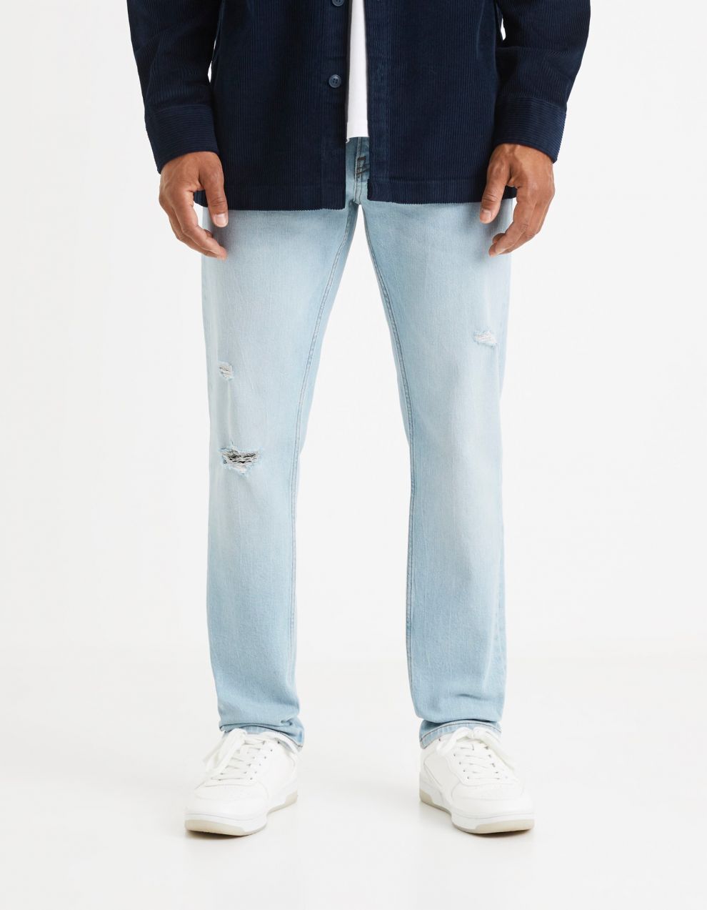 Svetlomodré pánske straight fit rifle s potrhaným efektom Celio Vomarble