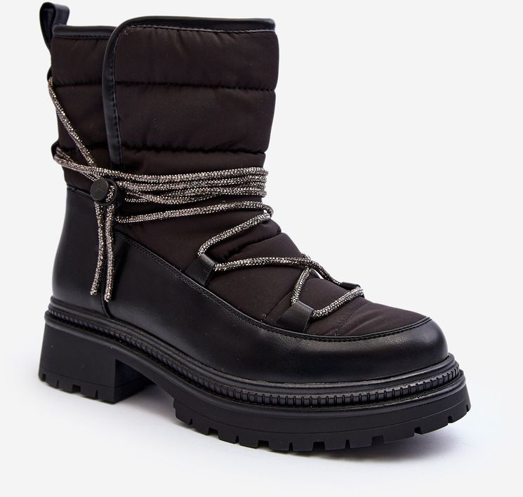 Women's snow boots with decorative lacing black Rilana