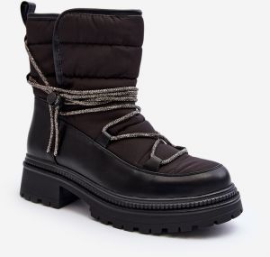 Women's snow boots with decorative lacing black Rilana