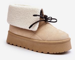 Platform snow boots with sheepskin, light beige Olimuka