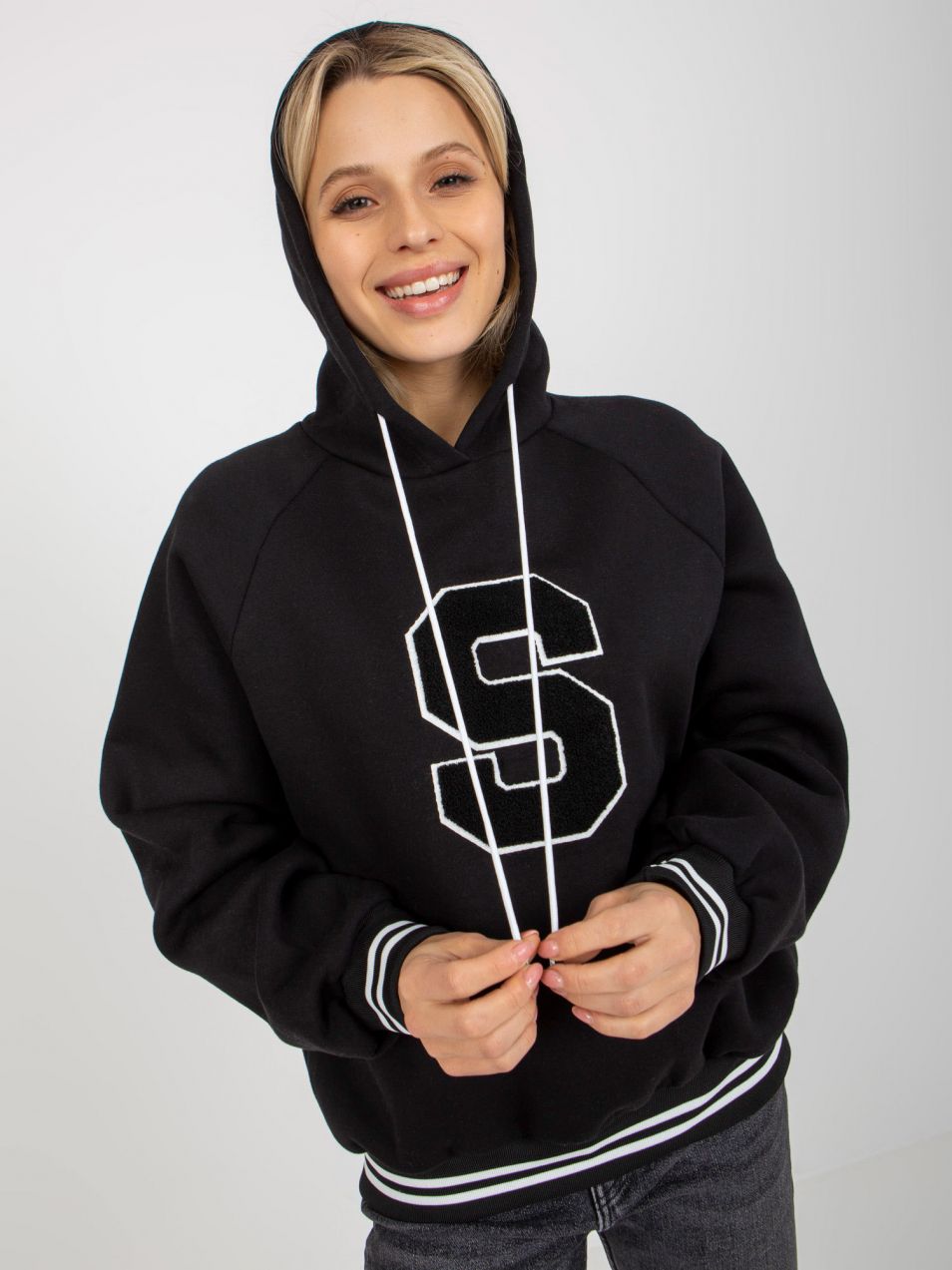 Black hoodie with drawstrings