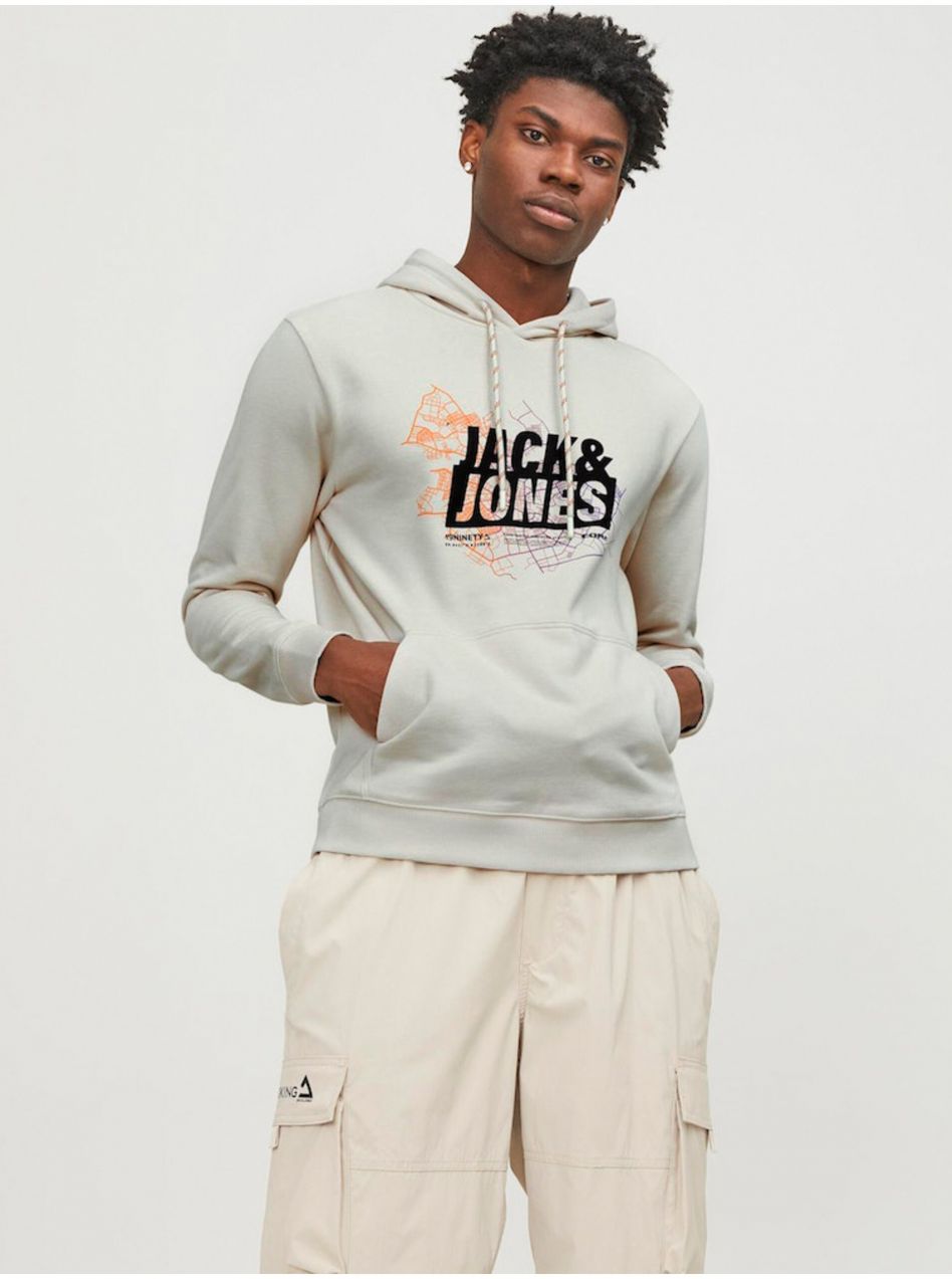 Mikiny s kapucou pre mužov Jack & Jones - krémová