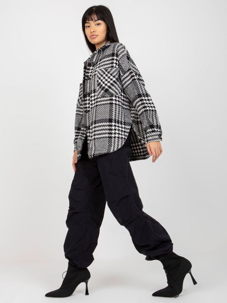 Black and white warm shirt type houndstooth