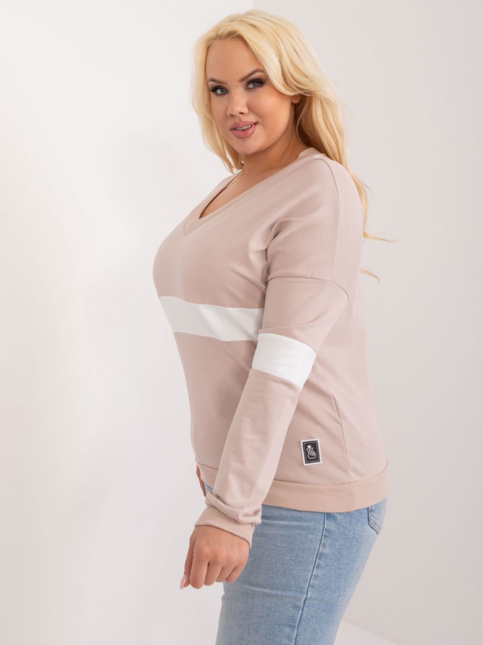 Beige cotton blouse plus size