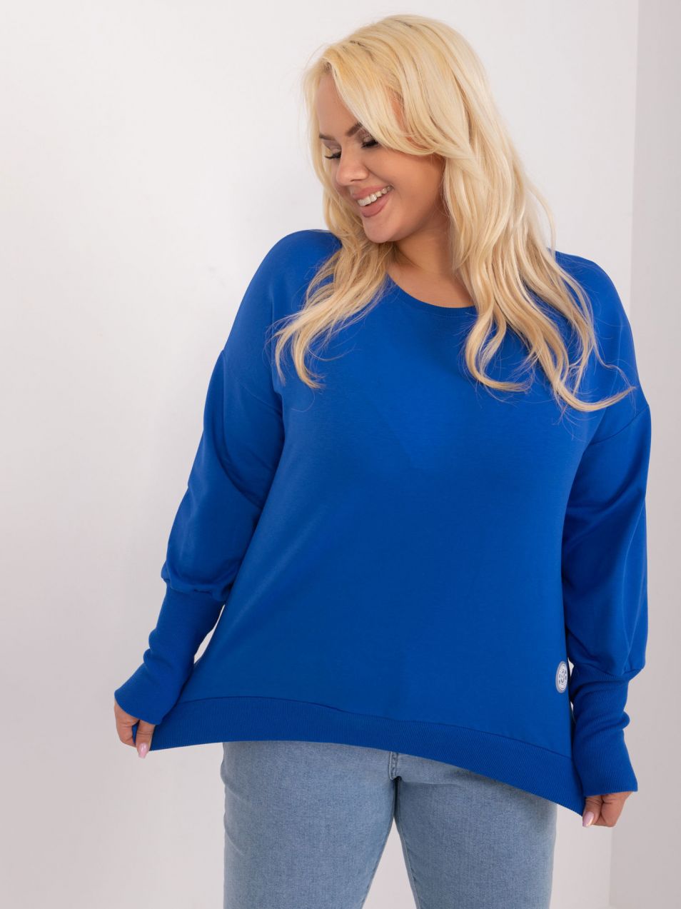 Cobalt blue women's oversized blouse with cuffs