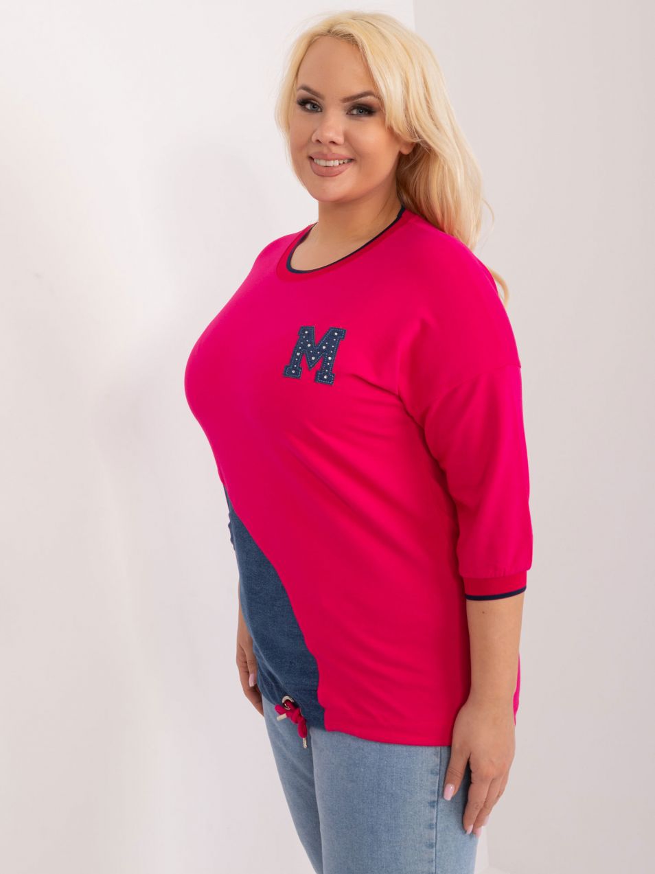 Plus size fuchsia long blouse with 3/4 sleeves
